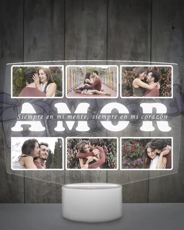 Lampara led personalizada para parejas que contiene 6 fotografias y una frase